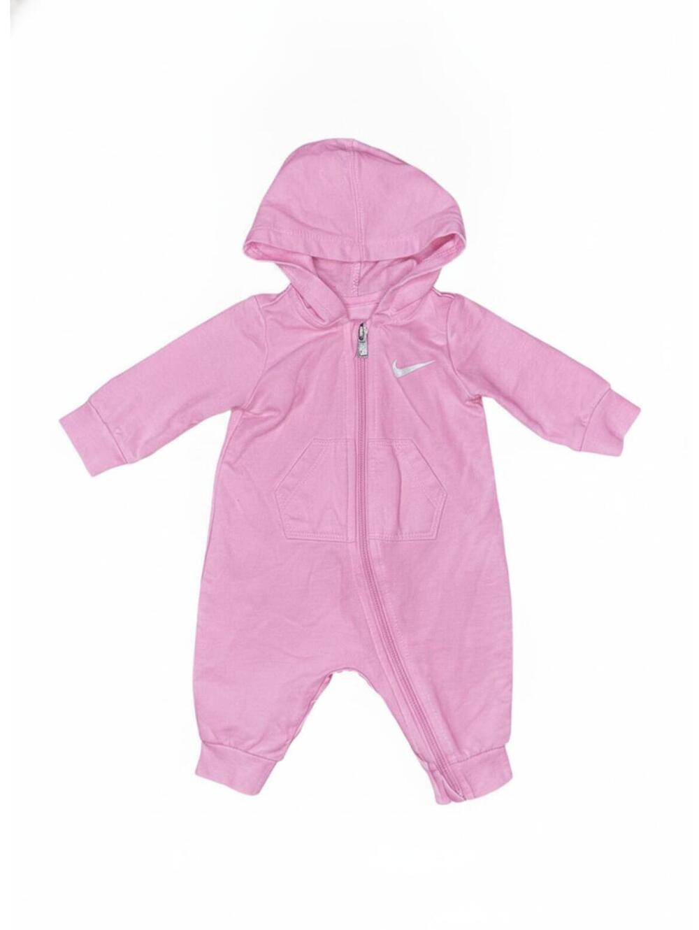 Nike Baby Pink Hooded Zip-Up One-Piece Romper 3M 56-62 cm